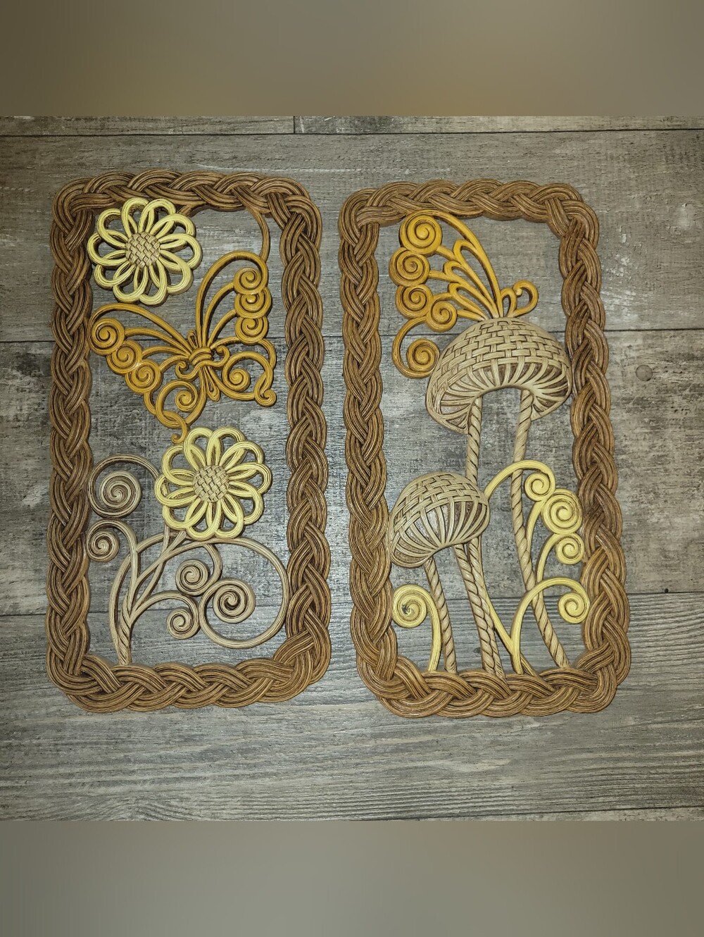 Vintage 1970s Burwood Mushroom & Butterfly Wall Decor Set Of 2